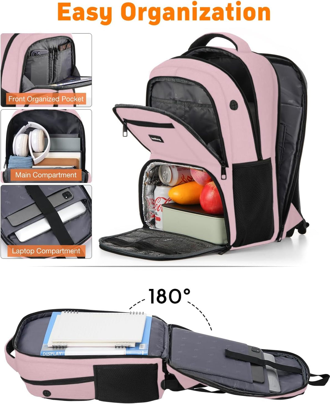 kadilong 17,3 Zoll Lunch Rucksack Damen Lsoliertes Kühlrucksack,Gross Schulranzen für Arbeit Reisen