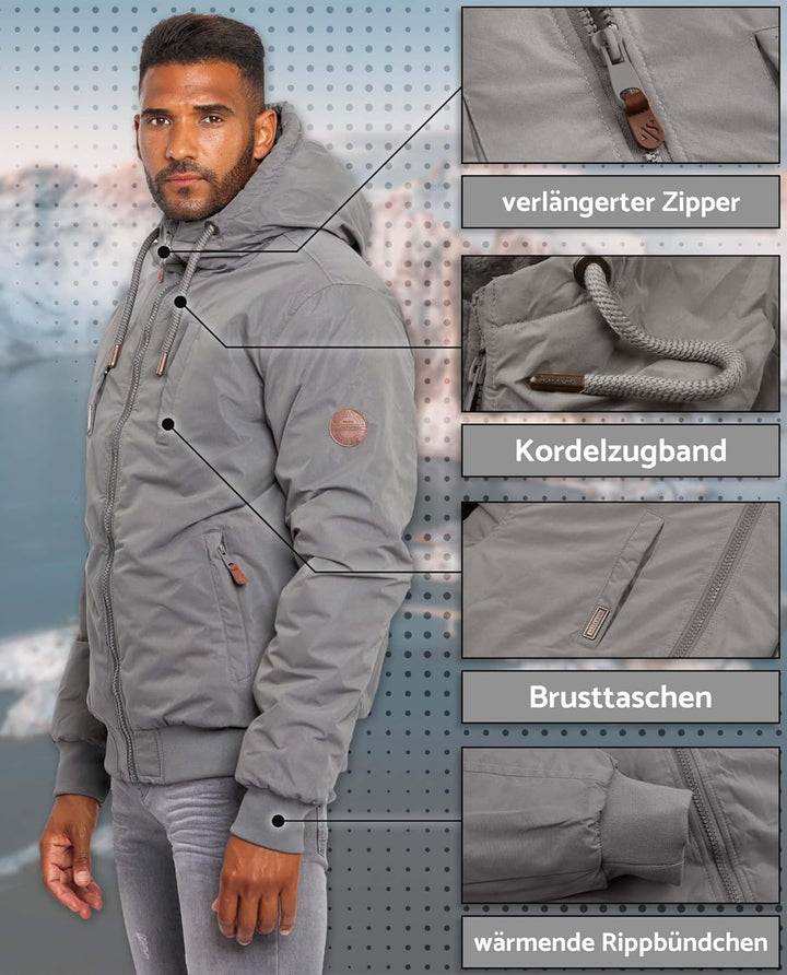 ALESSANDRO SALVARINI Herren Winterjacke (S-3XL) mit Kapuze - Teddyfleece innen komplett, Winddicht,