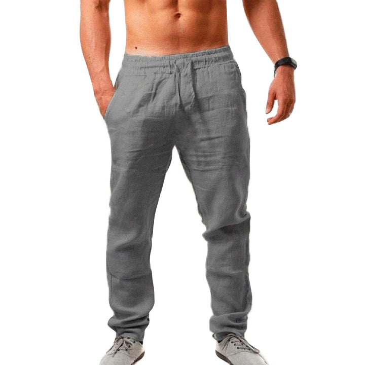 VANVENE Herren-Leinenhose, lockere Passform, lässig, leicht, elastischer Bund, Kordelzug, Yoga, Stra