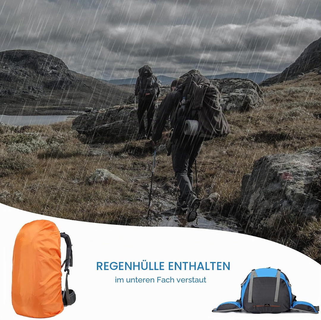 Loowoko Wanderrucksack 50L mit Regenschutz, Camping Rucksack Trekking Tasche für Outdoor, Männer & F