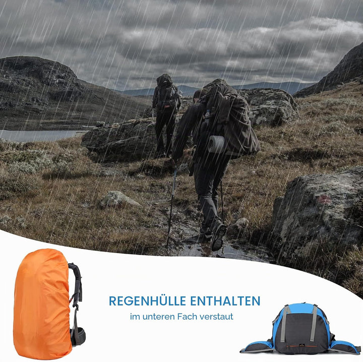 Loowoko Wanderrucksack 50L mit Regenschutz, Camping Rucksack Trekking Tasche für Outdoor, Männer & F