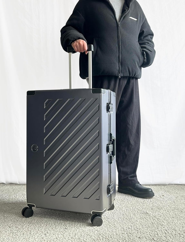 JLY Koffer gross 28 Zoll aus Polycarbonat, 4 Doppelrollen, Anthrazit | Ohne Reissverschluss, 2 TSA-S
