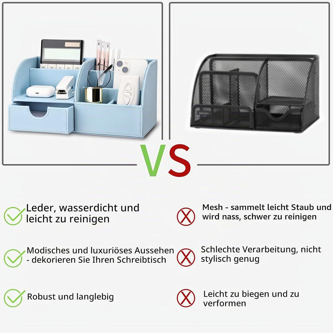KINGFOM Büro Schreibtisch Organizer Ordnungssystem Tisch Organizer PU Leder Stiftehalter Stiftebox S