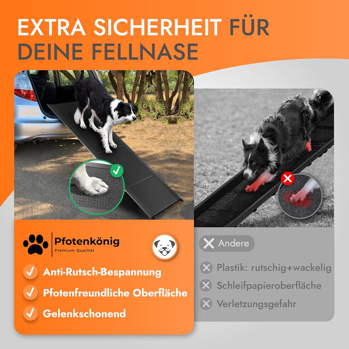 Hunderampe - 1,80 m Ultra-lang - [Einstiegstraum] - stabile Premium Hunderampe Auto klappbar - Anti-