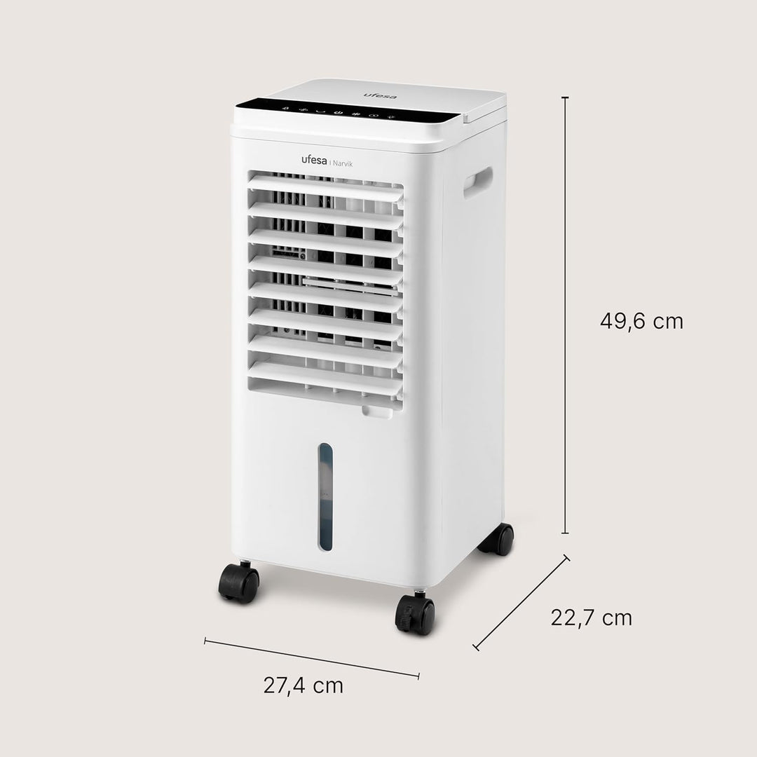 Ufesa Narvik Verdunstungskühler, 65W, Kühlfunktion und Ventilator, 3 Geschwindigkeiten, 3 Modi, Touc