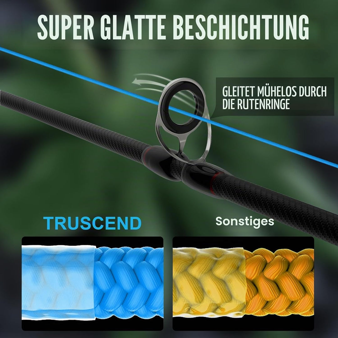 TRUSCEND Geflochtene Angelschnur 8fach, Angelzubehör Angelschnur geflochten glatt und ultradünn, PE