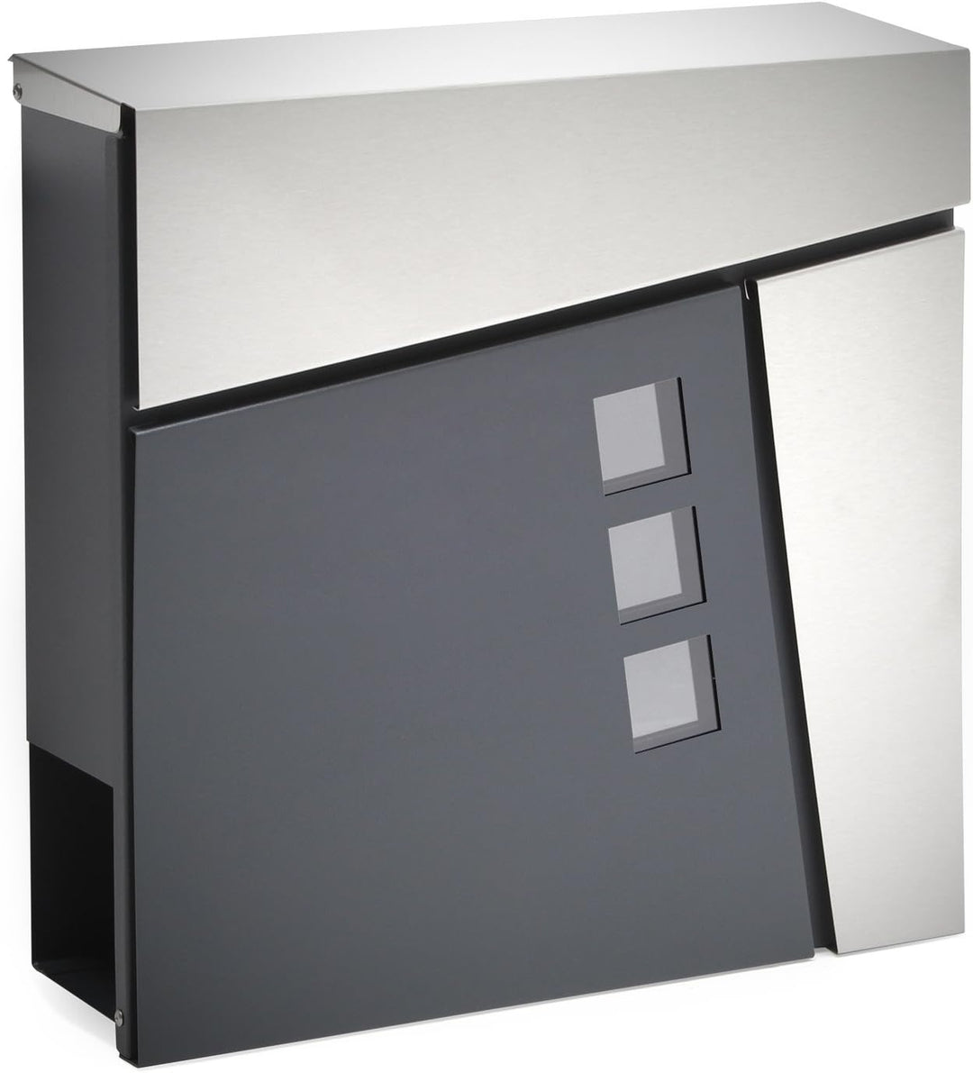 Wiltec Designer Briefkasten V24 Anthrazit und Edelstahl 370 x 105 x 370 mm, Wandbriefkasten mit Schl