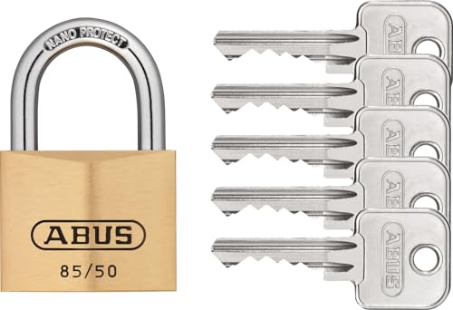 ABUS Vorhängeschloss Messing 85/50 mit 5 Schlüssel vs. - gehärteter Stahlbügel, nano protect - wette