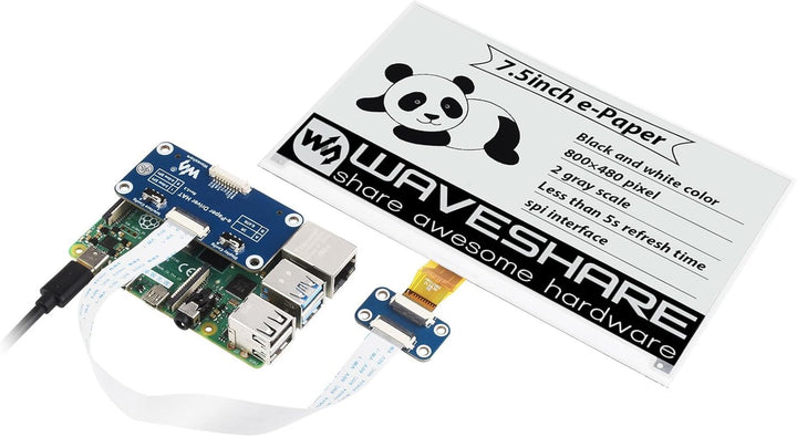 Waveshare 7.5 Inch E-Paper Display Hat Module V2 Kit 800x480 Resolution 3.3v/5v E-Ink Electronic Scr
