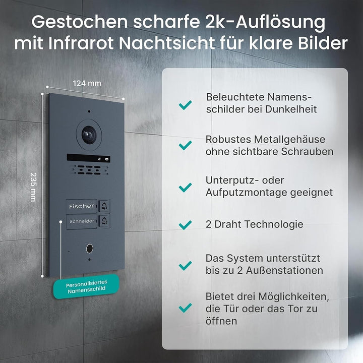 MATHFEL 2 Familienhaus 2 Draht Bus WLAN Video-Türsprechanlage, 10 Zoll Monitor mit Full HD 2 Megapix