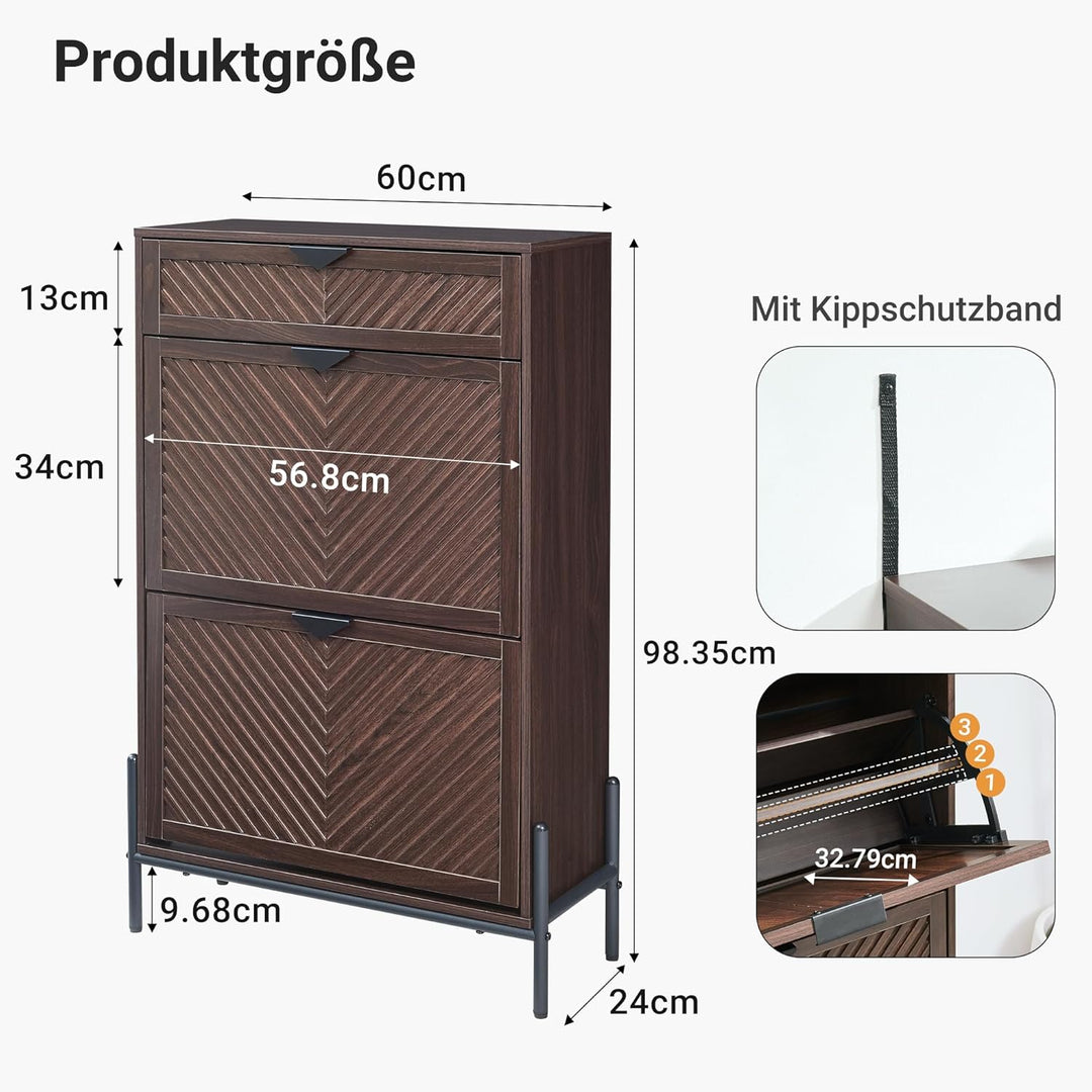 Schmal Schuhschrank mit 2 Klappen platzsparender, Schmaler Geschlossen Schuhregal Schuh Schrank Schu