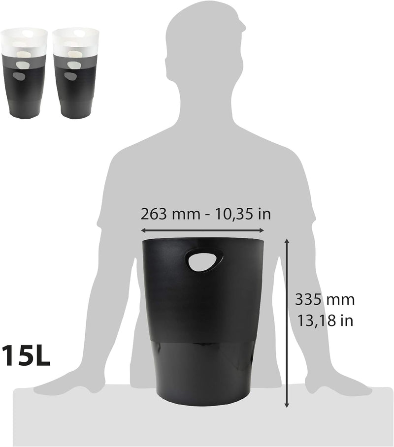 Exacompta 45398D ECOBIN 8er Pack Papierkörbe 15 Liter mit Griffen. Eleganter und robuster Papierkorb