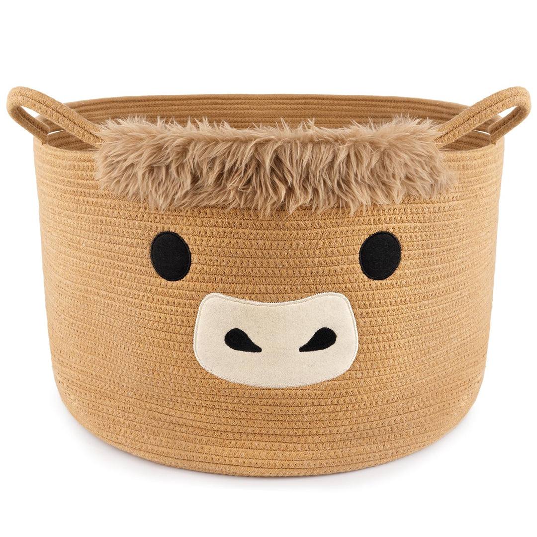 Aufbewahrungskorb - Highland Cow Korb Geflochten,Niedlich Kuh Geschenkkorb mit Griffe,Highland Cow A