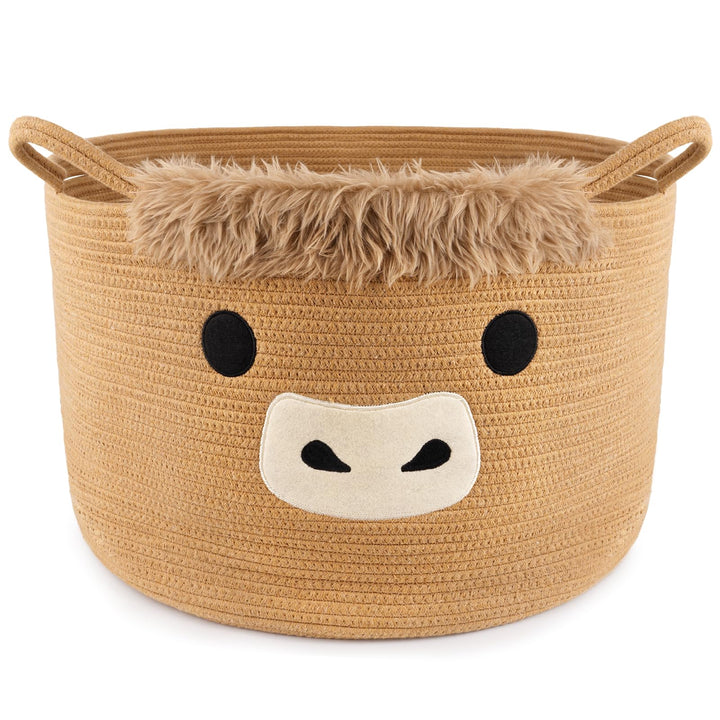 Aufbewahrungskorb - Highland Cow Korb Geflochten,Niedlich Kuh Geschenkkorb mit Griffe,Highland Cow A