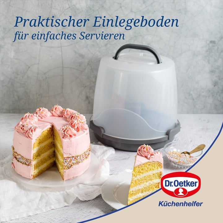 Dr. Oetker Transportbox für Kuchen extra hoch – Runde Tortentransportbox mit Einlegeboden – Platz fü