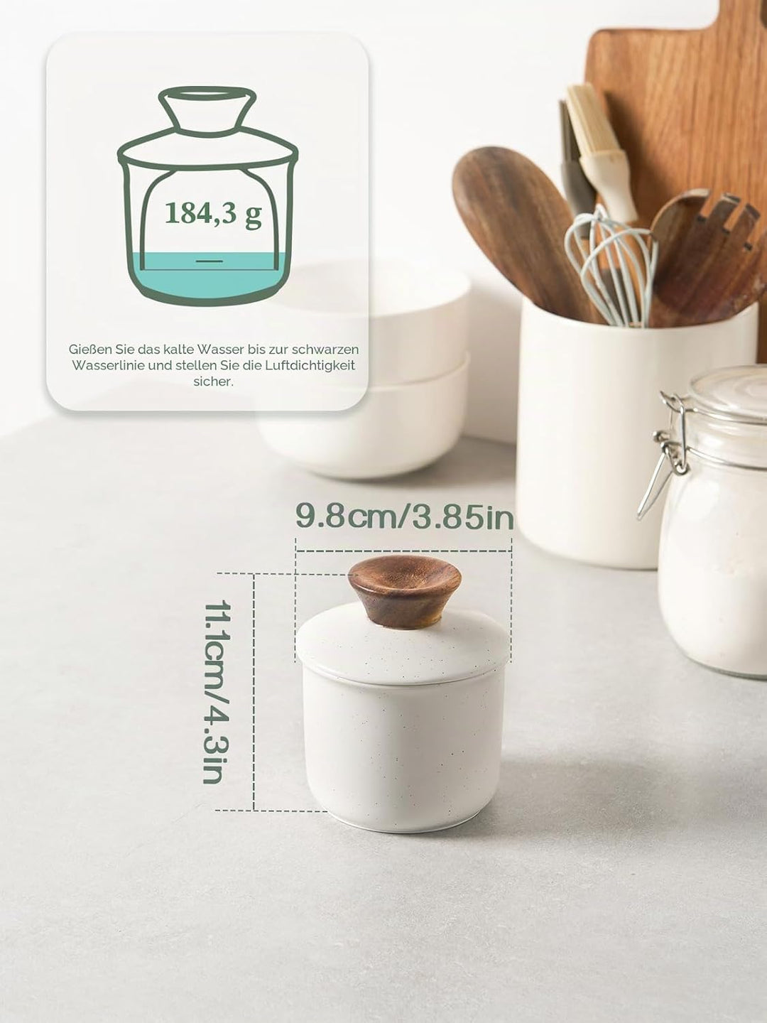 DOWAN Butterdose, Französische Butterdose mit Deckel, Keramik Butterglocke mit Wasserlinie, New Bone