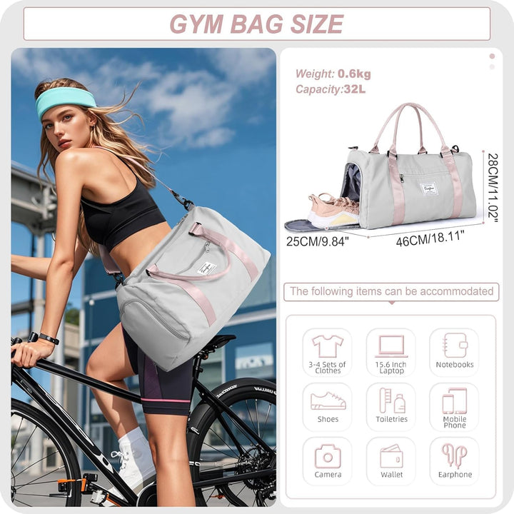 HYC00 Sport Duffel Bag Damen Handgepäck Sporttasche für Damen Herren mit Nassfach &amp; Schuhfach, Reise