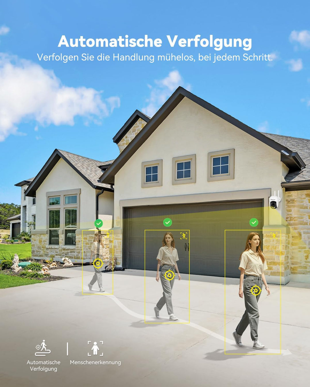 Jennov 2K Überwachungskamera Aussen, 360° PTZ WLAN IP Kamera mit 2-Wege-Audio, Automatische Nachverf