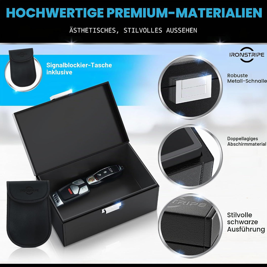 Ironstripe Keyless Go Schutz Autoschlüssel Box, Extra Gross 19 x 12 x 9 cm Faraday Box, Diebstahlsch
