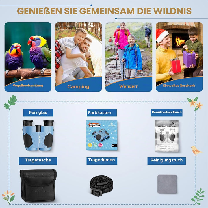 BNISE Fernglas für Erwachsene und Kinder, 10 x 25 cm, kompaktes kleines Fernglas für Junior, echte O