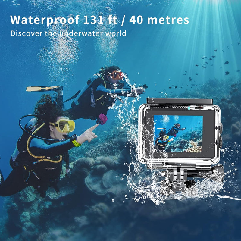 TIMNUT Action Cam 4K Unterwasserkamera 131ft,EIS 20MP Wasserdicht Actionkameras 170° Weitwinkel Helm