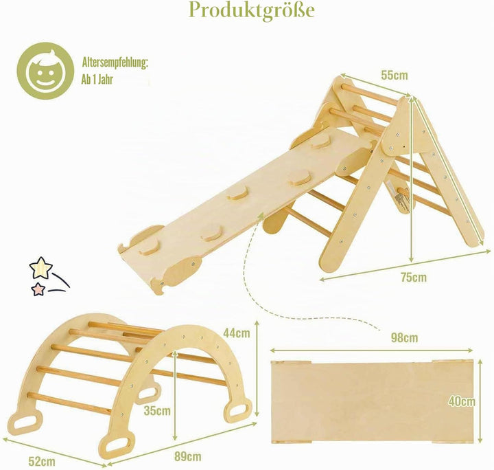 HOMASIS 3 in 1 Kletterdreieck mit Rutsche & Leiter & Kletterbogen, Klettergerüst mit Rampe, Sprossen