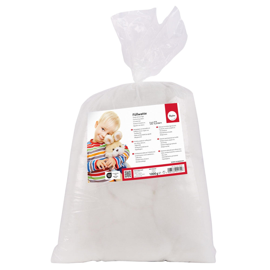 Rayher Hobby Rayher 3315800 Füllwatte hochflauschig 1000 g Beutel, Füllmaterial 100% Polyester, weis