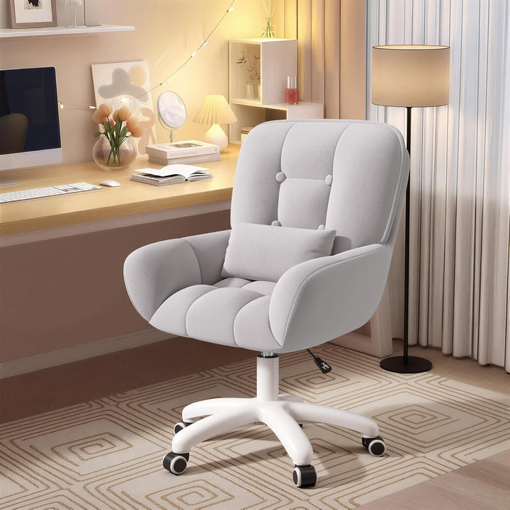Homeoffice & Schminkstuhl 2-in-1 Ergonomischer Samt Drehstuhl 360° mit Kopfkissen, Höhenverstellbar