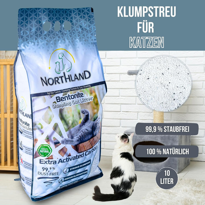 Katzenstreu Mit Aktivkohle 10L gegen Gerüche | 100% Natürlich & 99,9% Staubfrei | Extra Stark Klumpe