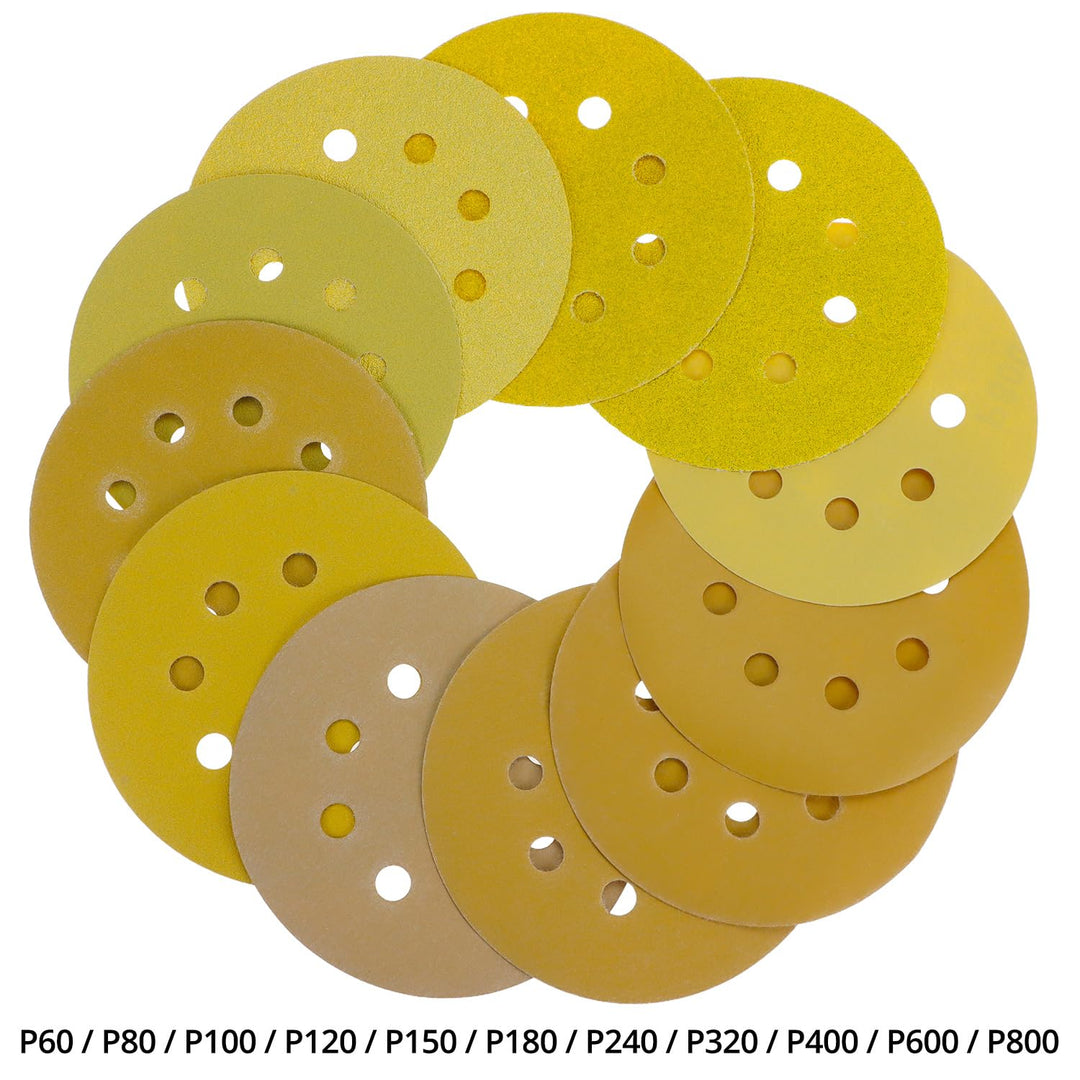 QWORK® 110 Stück Schleifscheiben Sets, 125mm 8-Loch Schleifpapier mit gemischten Körnungen 60/80/100