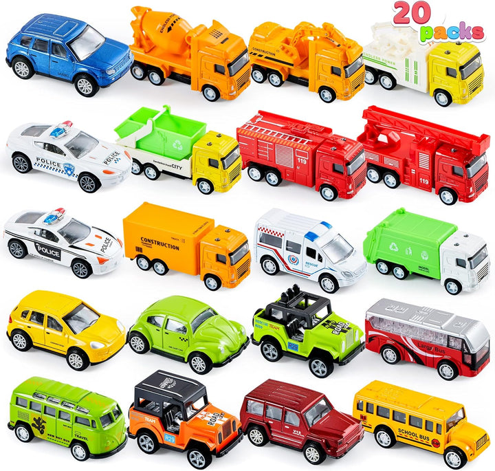 JOYIN 20 Stück Metall Zurückziehen Mini Spielzeugautos, Mini Die Cast Spielzeugautos Set, Pull Back