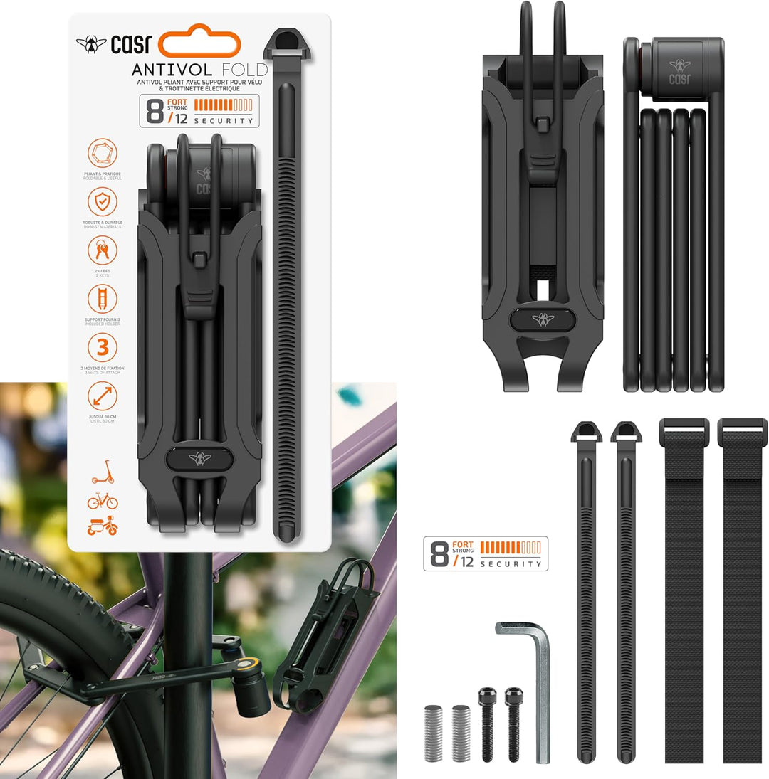 CASR Antivol FOLD Fahrradschloss Faltschloss mit Halterung – 80cm ultraleicht 725g, Fahrradschloss E
