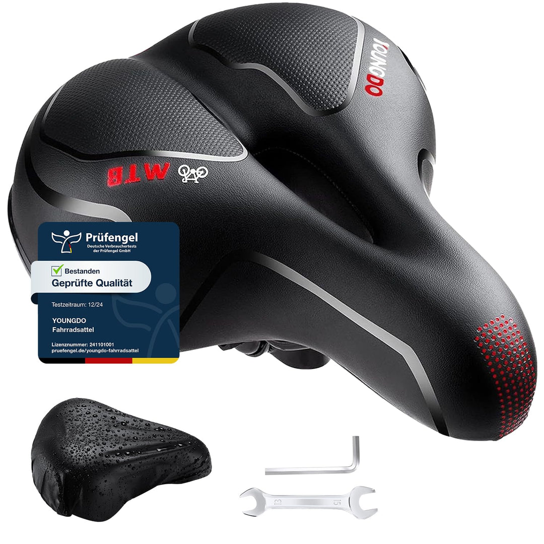 YOUNGDO Fahrradsattel, Gel Fahrradsitz, breiter, weicher, komfortabel atmungsaktiv stossdämpfend, Er