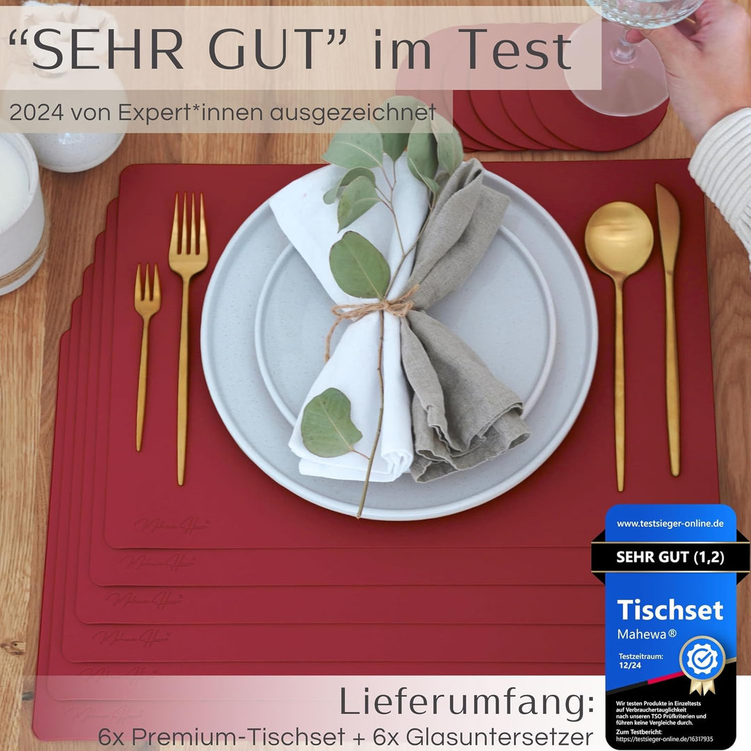 Mahewa® 6er Set Premium Tischset aus Kunstleder - Platzset abwaschbar und wasserdicht - Platzdeckche