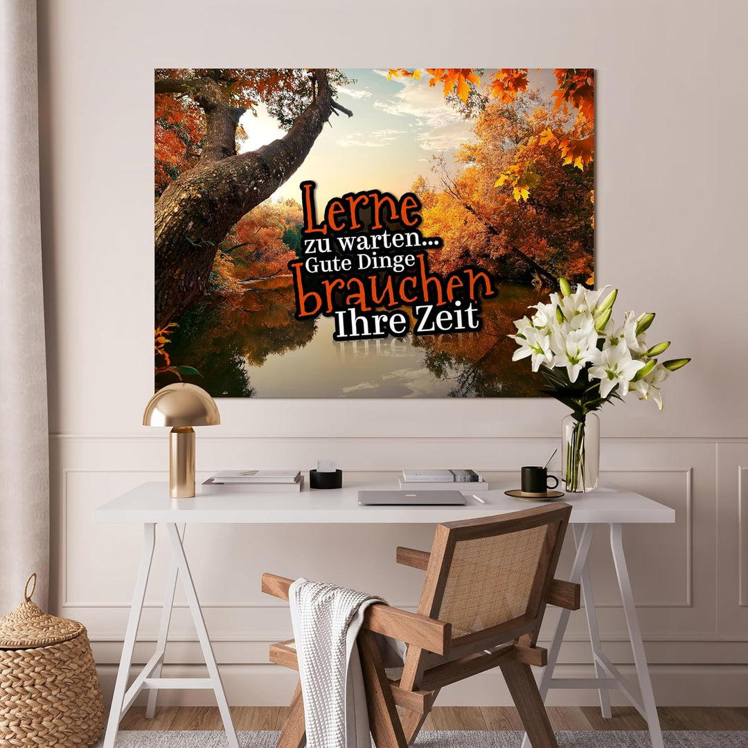 wandmotiv24 Motivations Motiv als Leinwandbild, 80x60cm, Querformat, Lerne zu warten, Gute Dinge, Wa