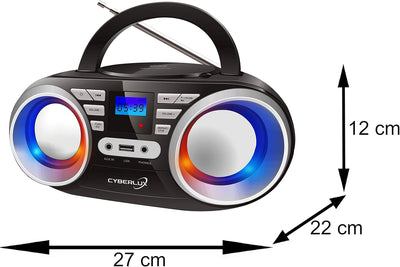 Tragbarer CD-Player | LED-Discolichter | Boombox | CD/CD-R | USB | FM Radio | AUX-In | Kopfhöreransc