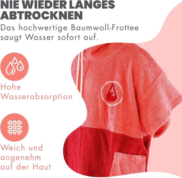 WAVE HAWAII Poncho Seta Surfponcho 100% Baumwolle für Körpergrössen von 145-175 cm Umkleidehilfe für