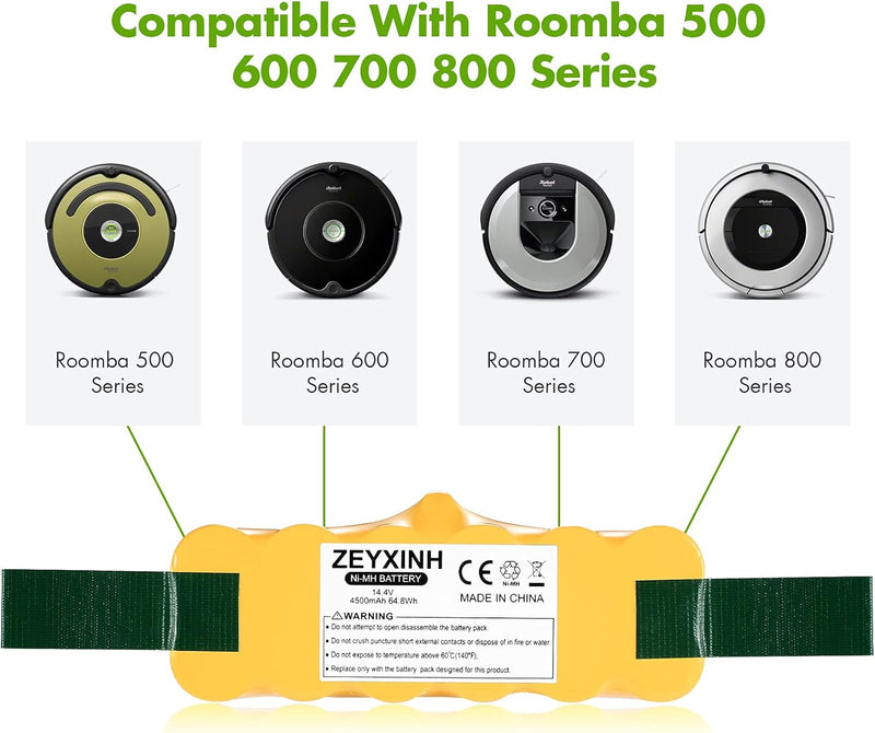 ZEYXINH Ersatzakku für iRobot Roomba, 14.4V 4500mAh NI-Mh Akku für iRobot Roomba 500 600 700 800 Ser