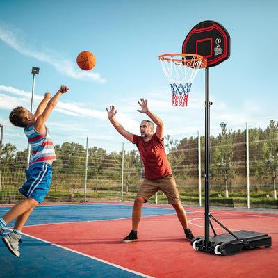GYMAX Basketballkorb 155-210 cm, Höhenverstellbarer Basketballständer mit Netz & bruchfester Rückwan