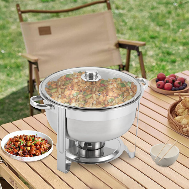 Edelstahl Chafing Dish, 8.5L Speisenwärmer, Warmhaltebehälter Suppentopf, Runde Edelstahl Chafing Di