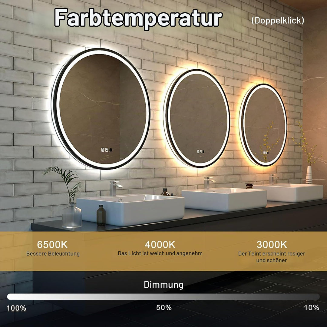 GANPE LED Sensor Spiegel, Runder menschlicher Körper Induktion Kosmetikspiegel, Beleuchtet Dimmbar A