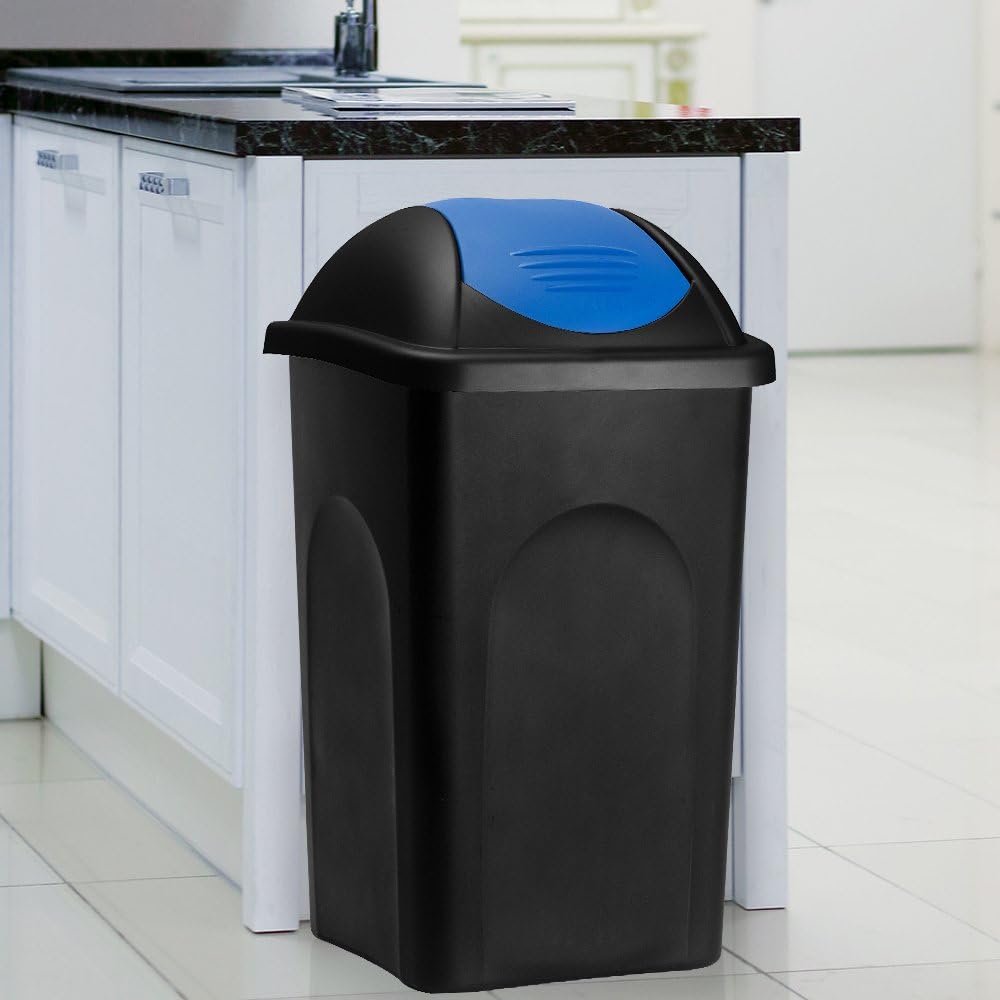 Stefanplast® Mülleimer mit Schwingdeckel, 60 Liter Schwarz/Blau, Schwarz/Blau