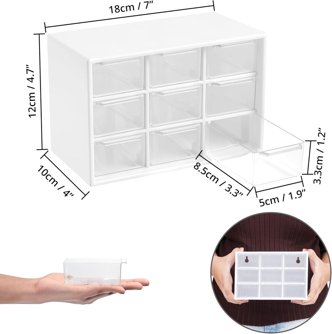 Winter Shore Bastelbox Aufbewahrung mit 9 Schubladen [2er-Pack] - Durchsichtige & Weisse Schubladenb