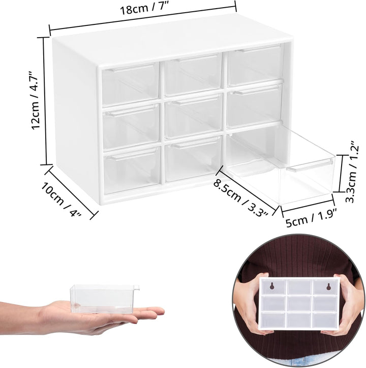 Winter Shore Bastelbox Aufbewahrung mit 9 Schubladen [2er-Pack] - Durchsichtige & Weisse Schubladenb