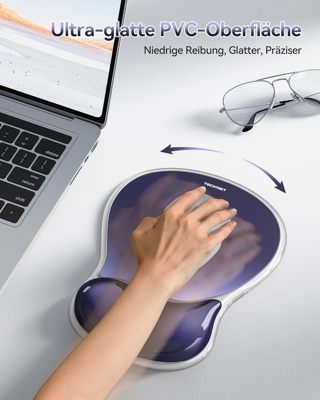 TECKNET Mauspad mit Gel-Handgelenkauflage, Ergonomische Tropfenförmige Vertiefung, Passt &amp; Weich, Wa