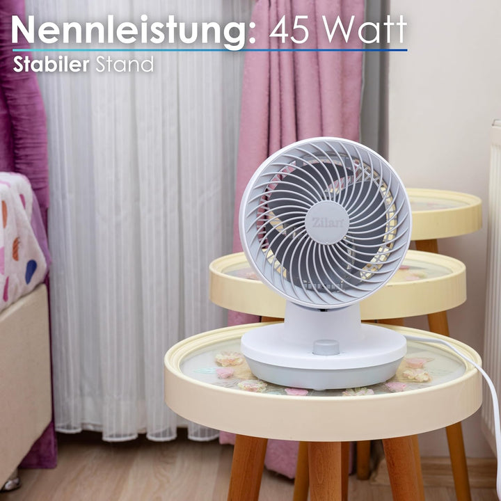 Zilan Tischventilator Sehr leise Ventilator klein 3 Stufen Energiesparend Geeignet für Büro Schlafzi
