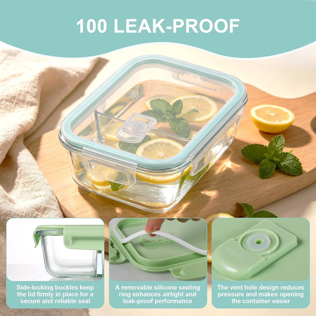Zocipro 5 Stück Meal Prep Boxen Glas 1040ml mit 2 Fächern | Glasbehälter mit Deckel, Frischhaltedose
