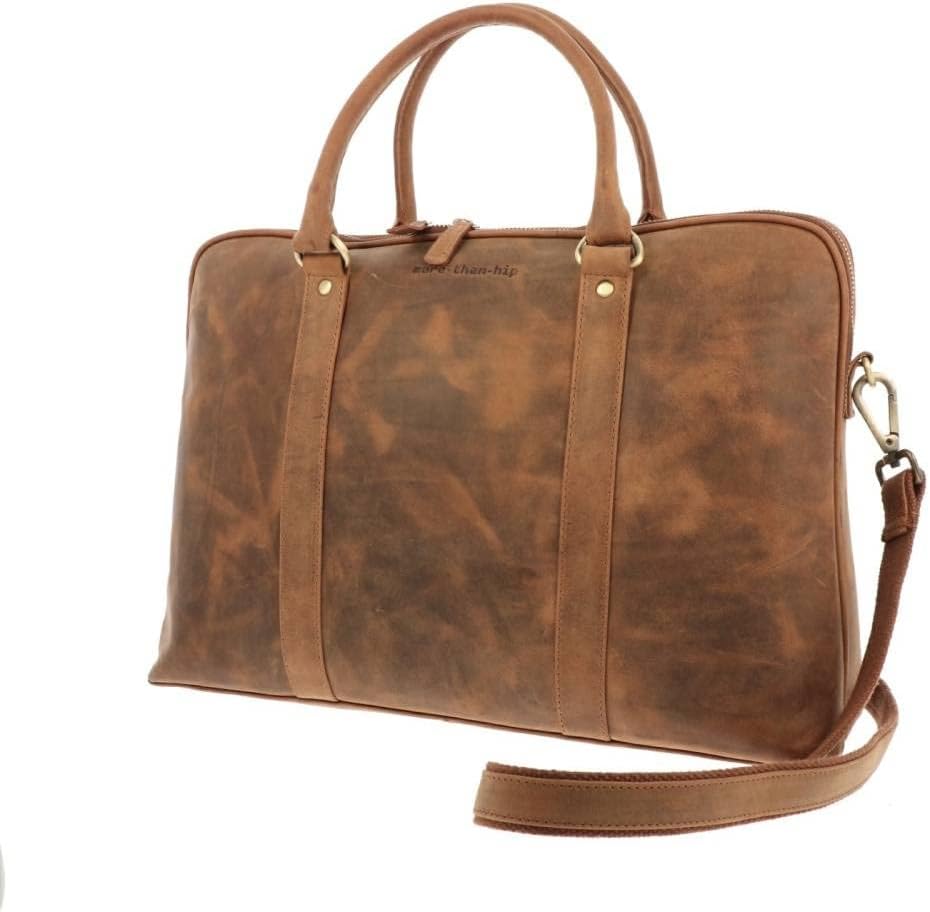 More Than Hip Hazel Laptoptasche 15,6 Zoll - Damen Arbeitstasche aus Vintage Öko Leder Aktentasche f