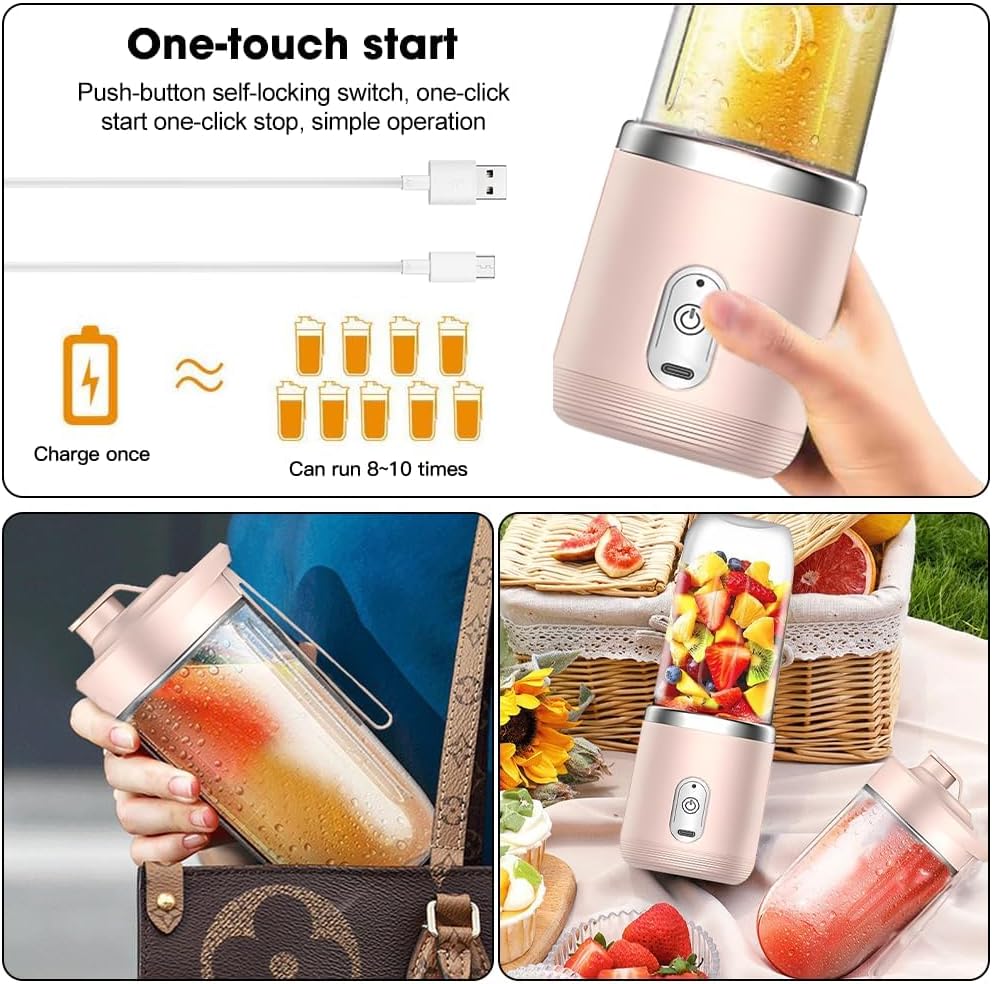 Smoothie Maker, 400ml Tragbarer Mixer Mini Blender mit 6-Klingen Edelstahl Klein Smoothie Maker to G