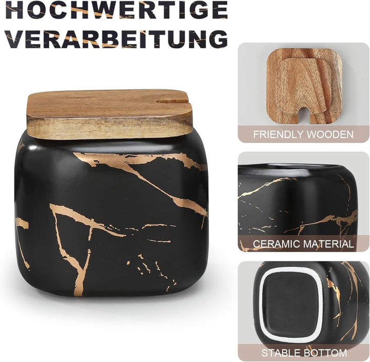 TELANKS Gewürzgläser Set, 3 Stk Keramik Zuckerdose mit Deckel und Löffel für Haus und Küche, Alterna